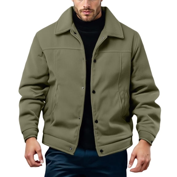 Men's New Casual Fashionable Comfortable Notch Collar Thin-Style Jacket, Army Green, Size L