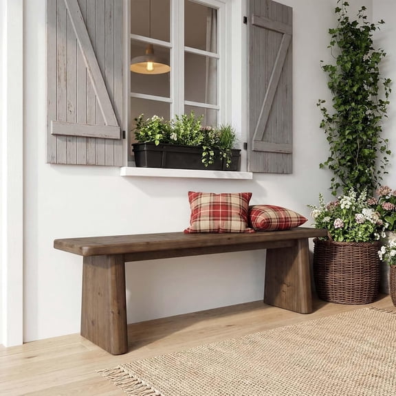 Tribesigns Solid Wood Bench, 55-Inch Rustic Entryway Bench, End of Bed Bench, Dining Kitchen Benches, Shoe Bench for Mudroom, Easy Assembly