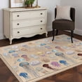 thumbnail image 4 of Jellyfish Washable Area Rugs 2.7'x5', Retro Blue White Brown Purple Jellyfish Linen Texture Low Pile Throw Living Room Rug Non-Slip Sturdy Edge Binding Carpet for Indoor Entryway Bedside Kitchen, 4 of 9
