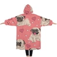 thumbnail image 2 of Oversized Wearable Blanket Hoodie,Pug and Love Heart Sherpa Blanket Hoodie with Super Pockets,Super Warm Fuzzy Pullover for Women & Men, 2 of 6