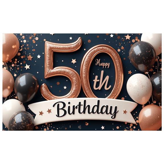 Glitter Balloons Happy 50th Birthday Banner Milestone Decor for Celebration Event Indoor Party