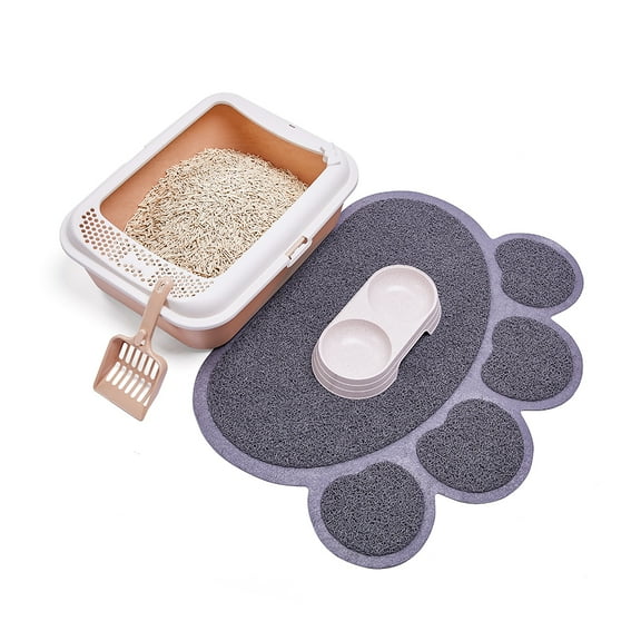 GreenJoy Kitty Litter Box Starter Kit - Small Cat Litter Pan with Lid, Litter Mat, Scoop and Bowl for Kitten within 3 Months