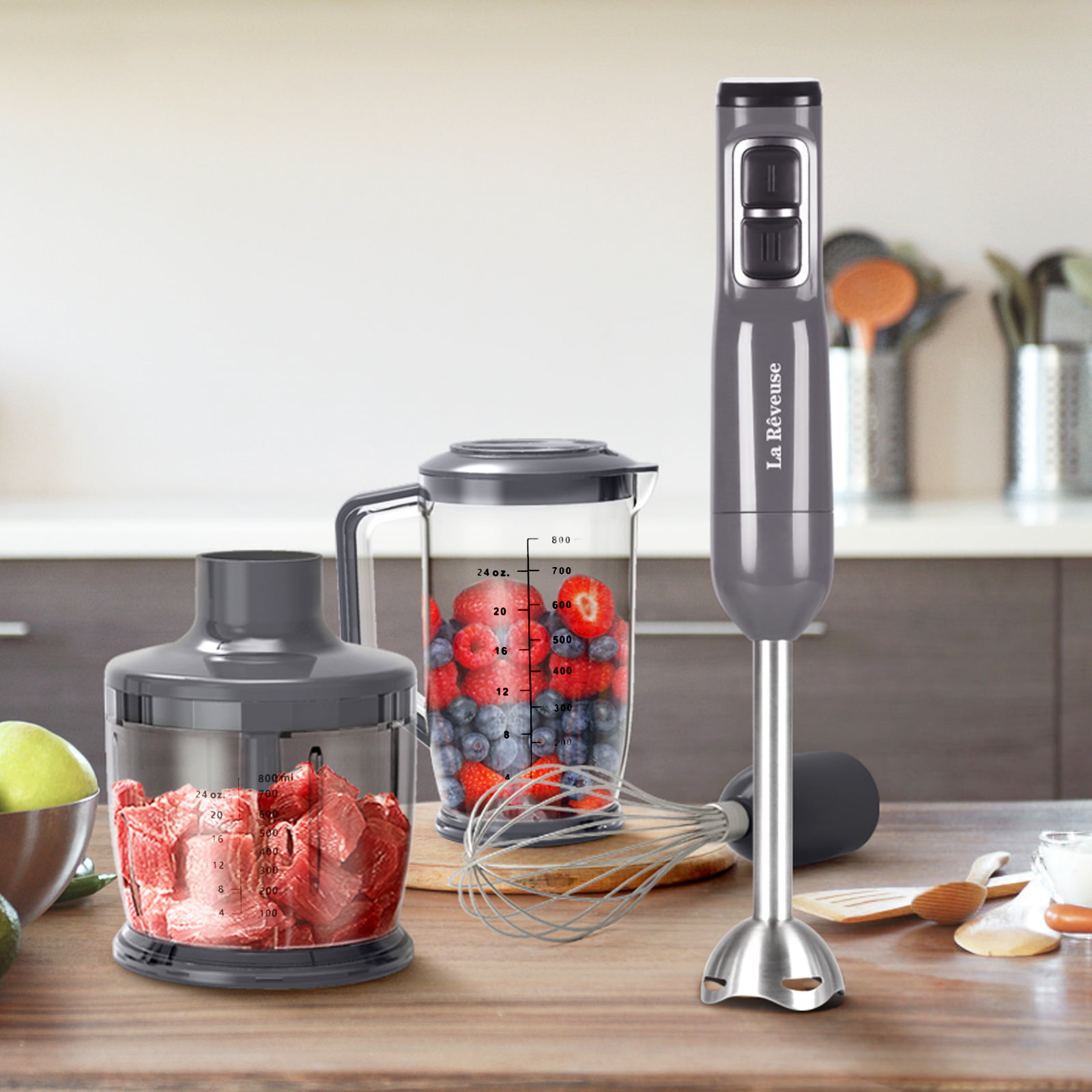  Immersion Hand Blender: 3-Angle Adjustable with Variable  21-Speed Control, Powerful Hand Blender Electric for Milkshakes, Smoothies, Soup, Puree