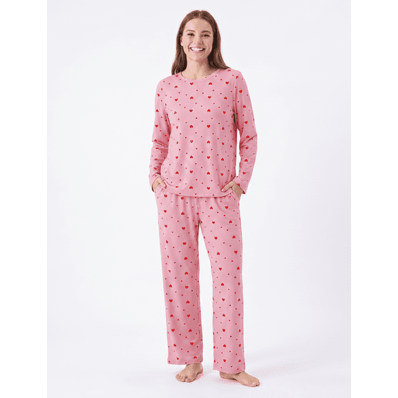 PatPat Pajamas for Women Set 2 Piece PJ Sets Heart Print Long Sleeve Womens Pajamas with Pockets, Pink, M