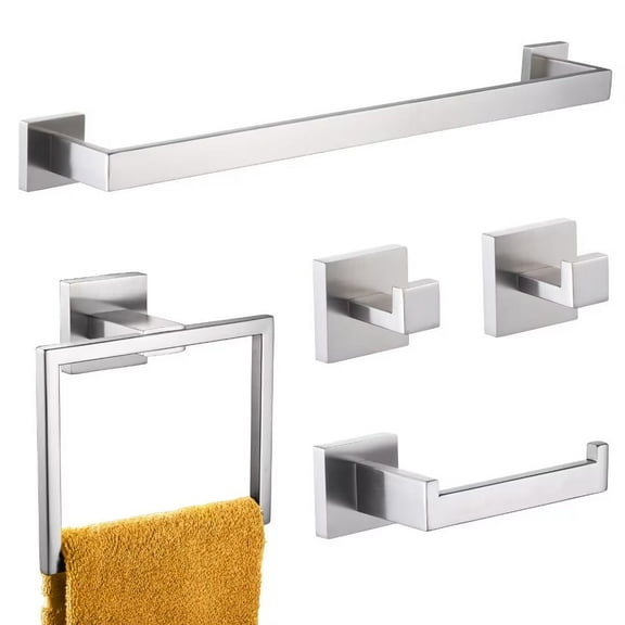 KOKOSIRI Bath Towel Bar Set Toilet Paper Holder Towel Holder Towel Ring Coat Hook x 2 Brushed Steel B09A5-BR