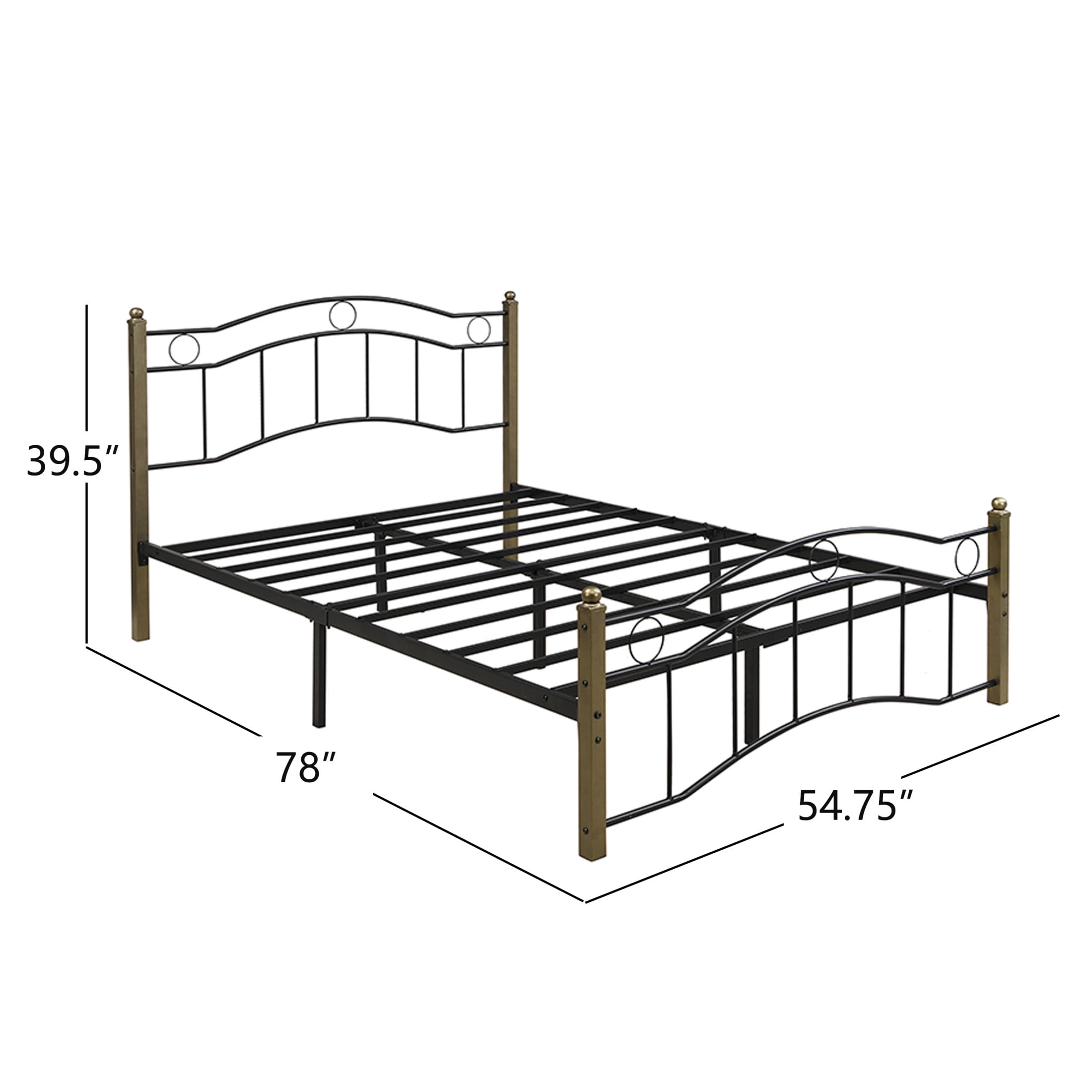 Christopher Knight Home Contemporary Full Size Metal Bed Frame with Wavy Headboard and Footboard, Black+Gold