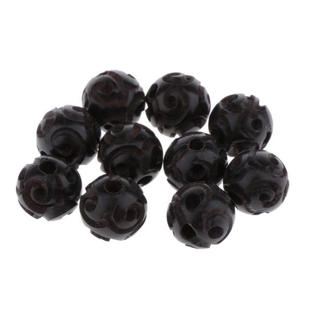 Lote de 10 colgantes vintage de cuentas de madera negra con estampado budista y cadena. Los 8MM