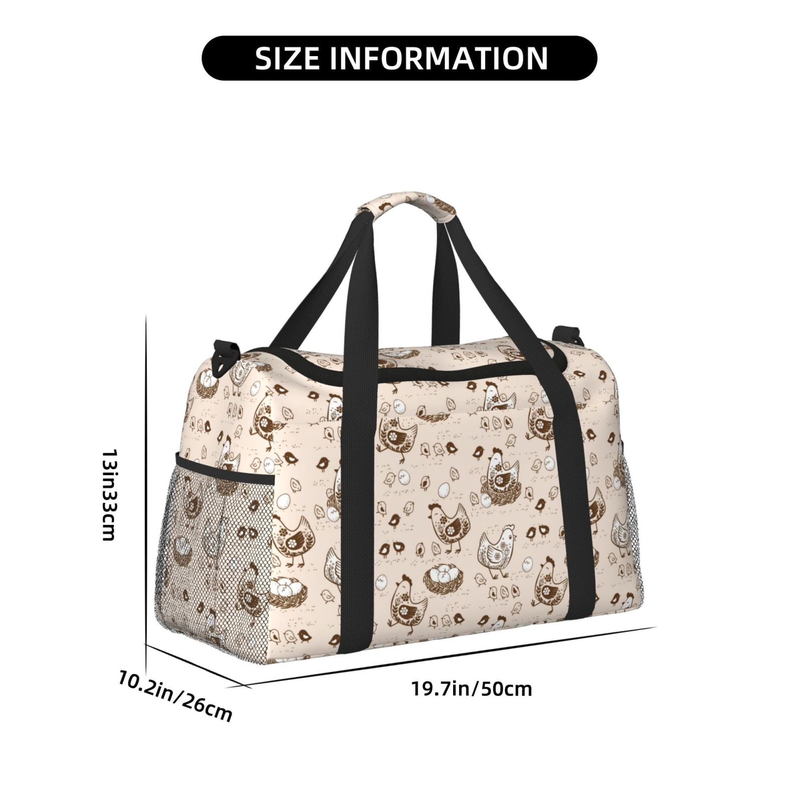 Fuzoiu Chicken With Floral Print Travel Duffle Bag,Carry On Tote Bags,Duffel Bag,Sport Gym Bag, Hospital Bag for Labor and Delivery, Overnight Bag,Luggage Bag
