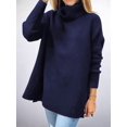 thumbnail image 4 of Women'S Turtle-Neck Oversized Sweaters Long Batwing Sleeve Spilt Hem Tunic Pullover Knit Tops Royal Blue S, 4 of 7