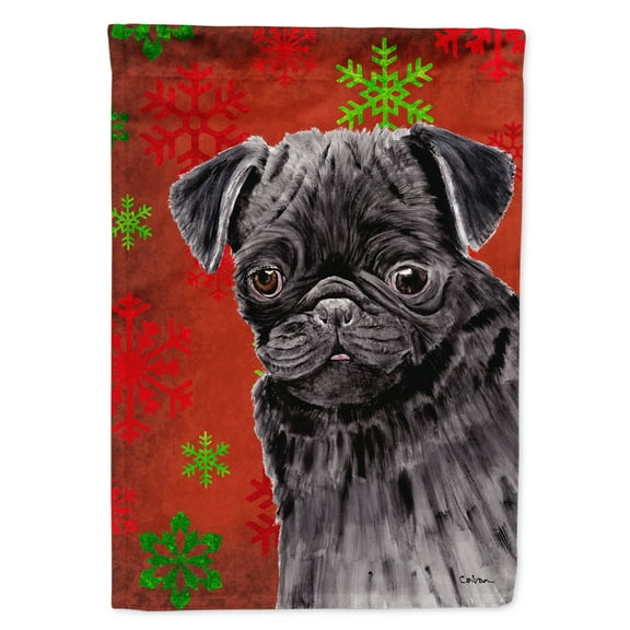 Carolines Treasures SC9406-FLAG-PARENT Pug Red and Green Snowflakes Holiday Christmas Flag  multicolor