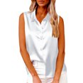 thumbnail image 3 of ZQGJB Womens Sleeveless Button Down Shirt Silky Satin Blouse Dressy Casual Summer Solid Color Basic Business Work Tank Tops White M, 3 of 8