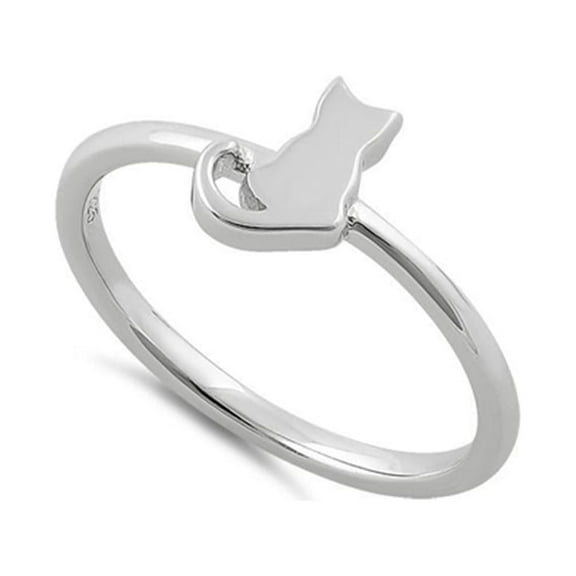 925 Sterling Silver Oxidized Platinum Plated Plain Cat Women Valentines Day Gifts Ring