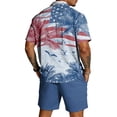 thumbnail image 4 of Men's 2 Piece Summer 4th of July Outfits Button Down Short Sleeve Shirt and Shorts Textured Summer Set, 4 of 6