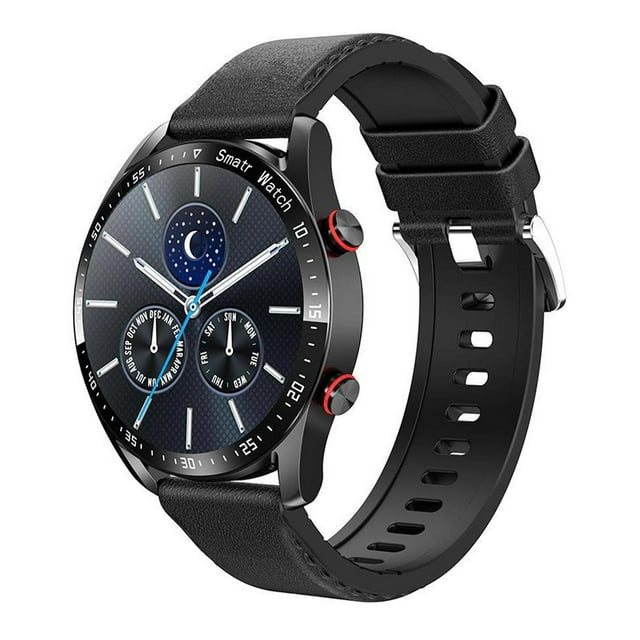 Reloj inteligente, de actividad física, Llamada táctil de pantalla completa de lujo, Control de música Hombre Mujer Reloj Reloj inteligente Cuero PU negro Sunnimix Reloj inteligente