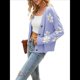 thumbnail image 3 of Cárdigan de Punto Acanalado para Mujer, Abrigo Tipo Suéter de Punto Jacquard con Botones y Margaritas Bonitas Púrpura L, 3 of 7