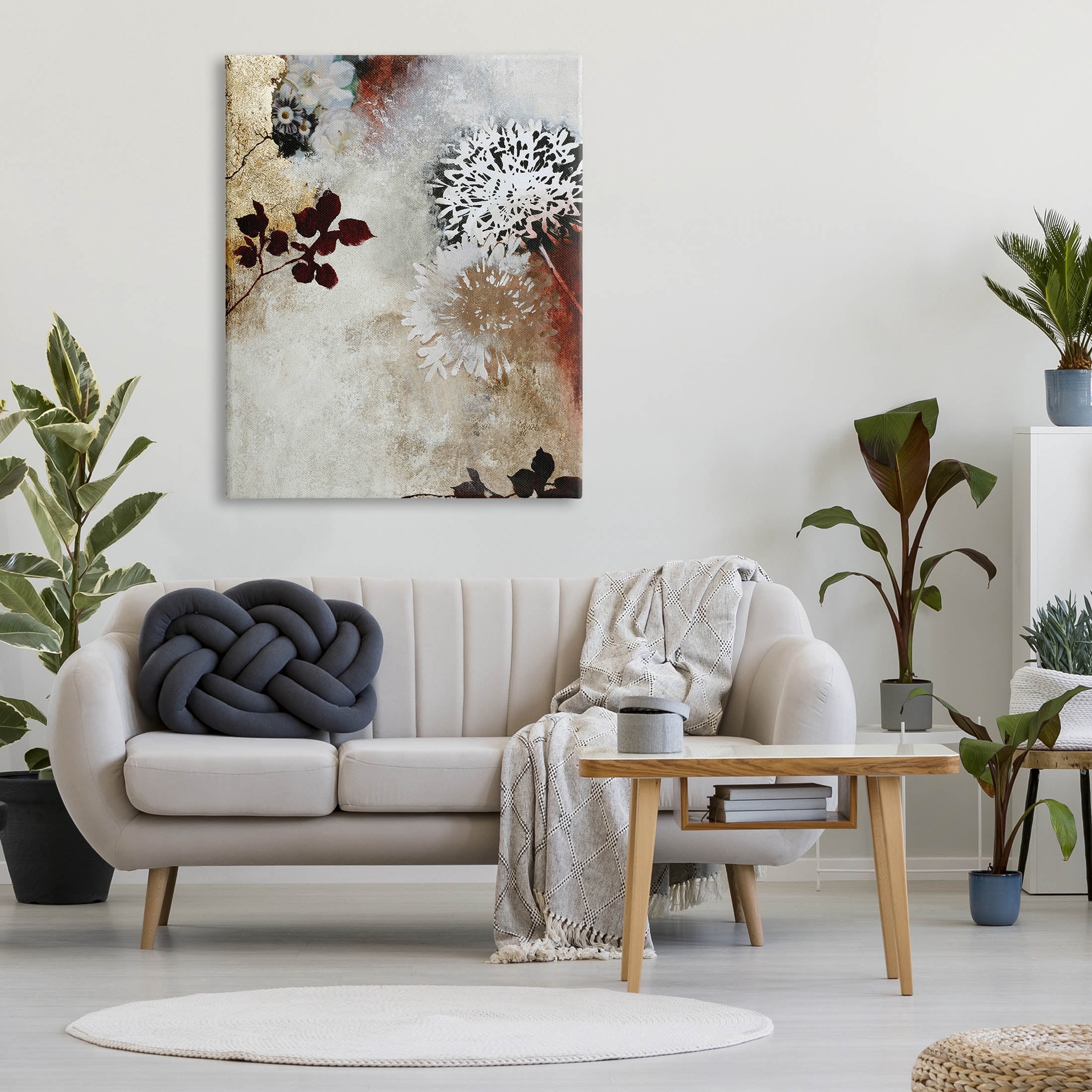 Flower Blossom Silhouette Outlines Abstract Graphic Art Gallery Wrapped Canvas Print Wall Art