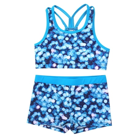 iEFiEL Big Little Girls Tankini Swimsuit 2Pcs Tank Top with Boyshorts Bottoms Swimwear Blue 8