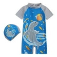 thumbnail image 2 of Ymyiu Toddler Boys Bathing Suit Baby Boy Swimsuit Toddler One Piece Bathing Suit Swimsuit Rash Guard Suit Hat 12-24 Months (Sky Blue,12-24 Months), 2 of 9