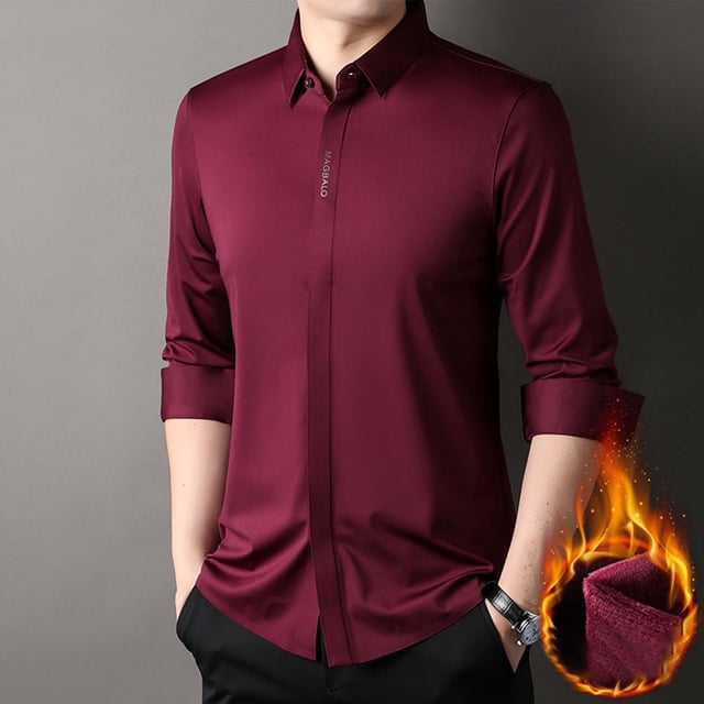 pstuiky camisas de manga larga para hombre, Camisa holgada de manga larga con cuello abatible de terciopelo de color liso para hombre Tops casuales para hombres l