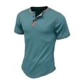thumbnail image 5 of Hanerdun Men Button-Up T-Shirts Male Casual Tops Crew Neck Blouse Light Blue 2XL, 5 of 5