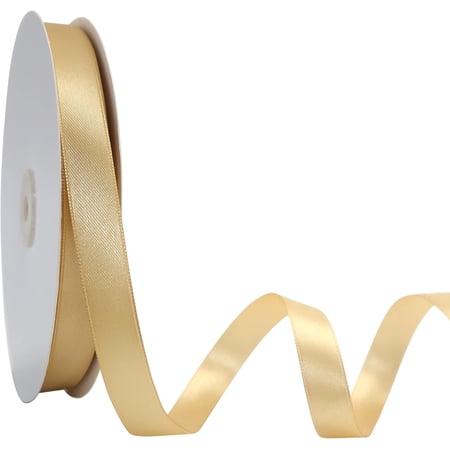 3/8 inch Wide 100 Yards Double Face Gold Satin Ribbon Gold Fabric Ribbon for Gift Wrapping Very Suitable for Weddings Decoration Bouquet Balloons Arts Craft Sewing Hair Bow Invitation