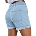 thumbnail image 5 of Musuos Women’s Washed Denim Shorts, Casual Drawstring Elastic Waist Frayed Hem Loose Short Jeans, 5 of 9