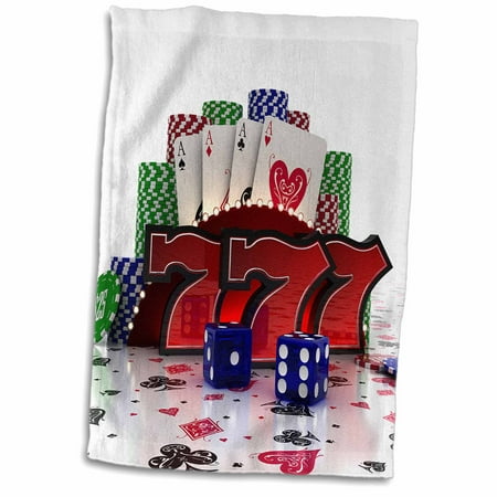 3dRose Casino concept with poker cards chips dice and slot style sevens - Towel, 15 by