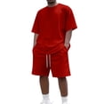 thumbnail image 2 of BRANROY Men's Summer Outfits Solid Crewneck Short Sleeve Tee with Drawstring Shorts Set Relaxed Fit Breathable Two Piece Loungewear,Red L, 2 of 5