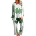 thumbnail image 2 of FDGIU Women's Soft Comfy Pajama Set - St. Patrick's Day Long Sleeve Green Print 2 Piece Loungewear, 2 of 6