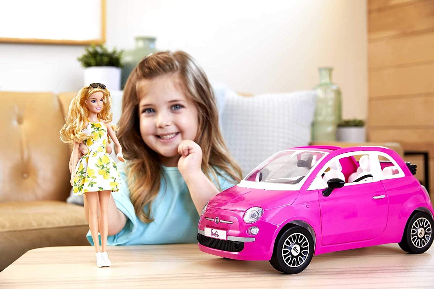 Barbie Fiat 500 Car and Doll Playset - Pink Convertible for Child's  Imaginative Play