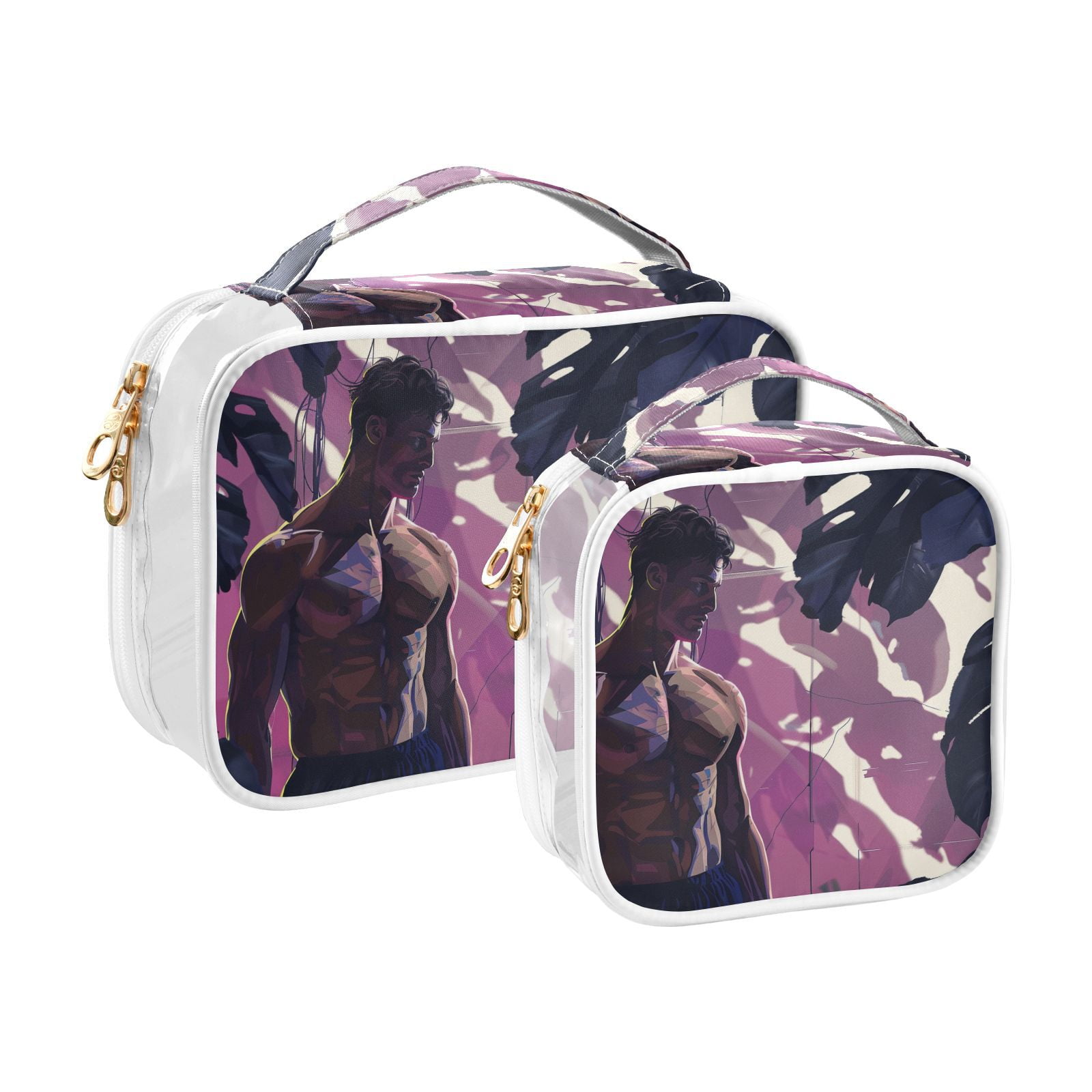 Clear Makeup Bags with Handle Large Opening 2 Pack Set Toiletry Bag Quart Size Bag, for Women Man Traveling Travel Essentials, Toiletries and Other. Man