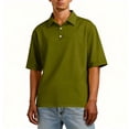 thumbnail image 4 of Mens Short Sleeve Polo Shirts in Classic Fit with Stretch and Organic Pique Cotton Army Green 2XL, 4 of 8