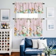 thumbnail image 2 of Cartoon Easter Rabbits Window Curtains Valance Set of 3 Animal Egg Floral Leaf Pink Wood Grain Rod Pocket Small Kitchen Curtain, Soft Window Treatment for Bedroom Party Holiday Decor, 2 of 9