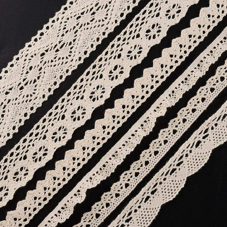 Lace Ribbon 14 Yards, Black Lace Trim, Vintage Cream Crochet Floral Lace  Fabric with 7 Patterns(2 Yards Each), Crafting Scalloped Edge for Sewing