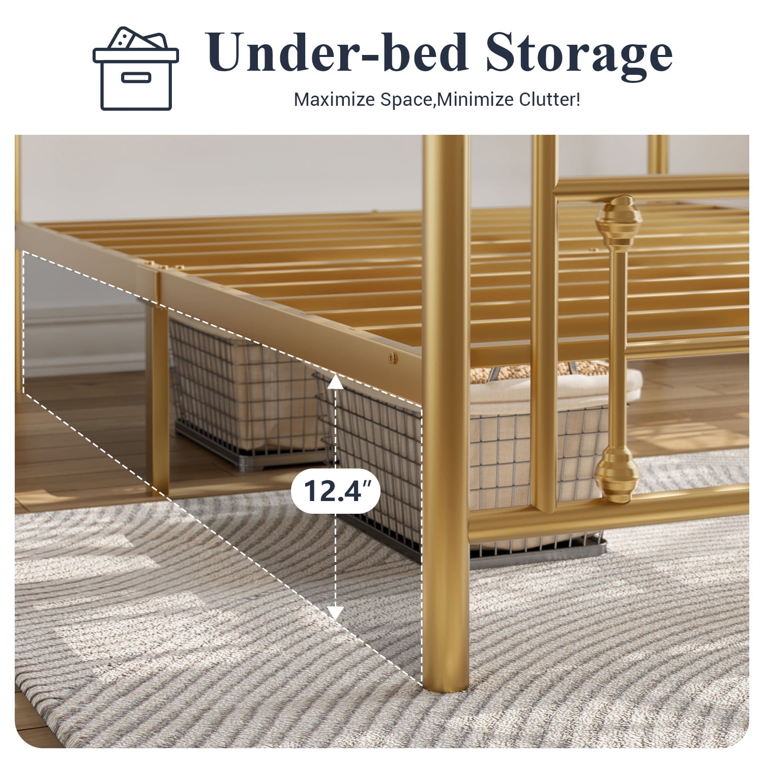 Allewie Twin Size Metal Platform Bed Frame with Victorian Vintage Headboard and Footboard, Gold