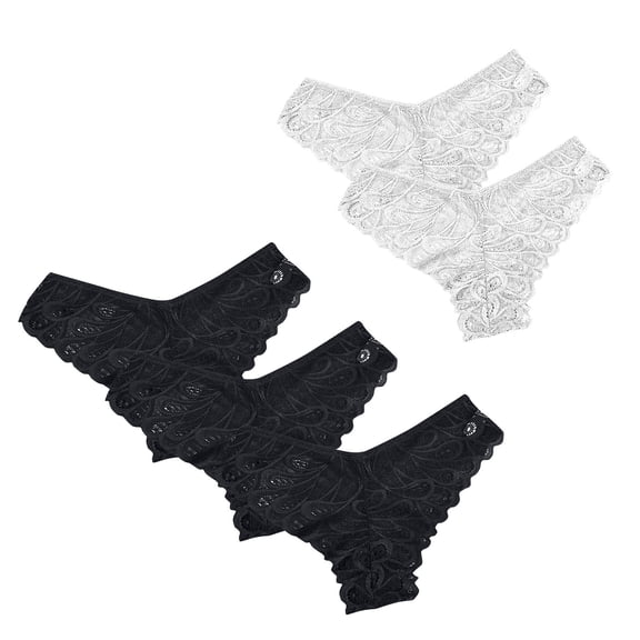 Khunlpohl Women's 5 Pack Low Waisted Briefs Solid Color Seamless Lace Patterned Underpants Comfortable Fashion Bikini Panties