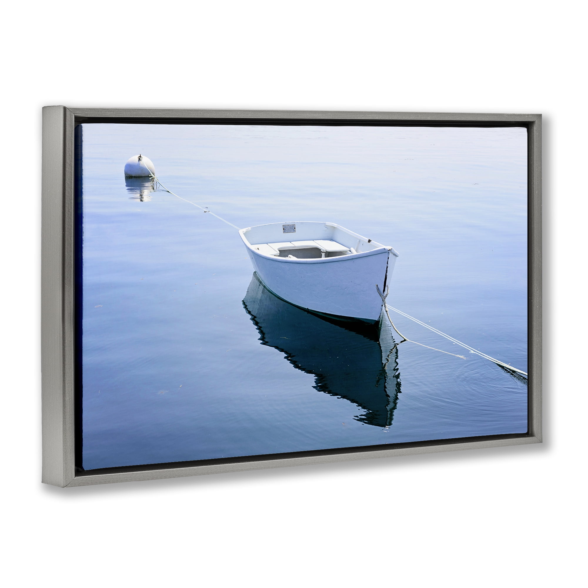 Stupell Industries Boat Tied to Dock Gray Framed Floater Canvas Wall Art, design by JLM Photographs