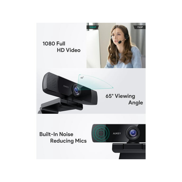 AUKEY 1080P Webcam w/ Dual Noise Reduction Stereo Microphones - Black  PC-LM1E