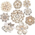 thumbnail image 1 of Lote de 9 broches de diamantes de imitación en tono oro rosa, juego de ramo de novia de cristal de perla grande, 1 of 5