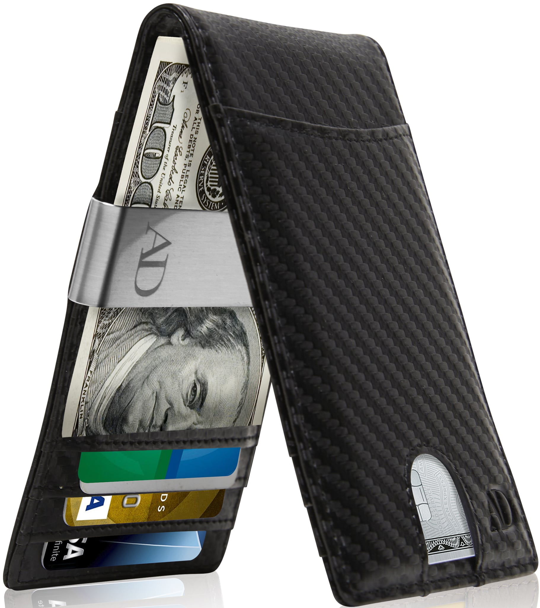 Mens Bifold Trifold Leather Black Wallet Card Case ID Holder Pocket Money Clip