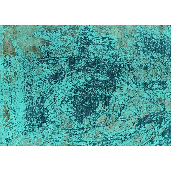 Ahgly Company Machine Washable Indoor Rectangle Oriental Turquoise Blue Industrial Area Rugs, 8' x 12'