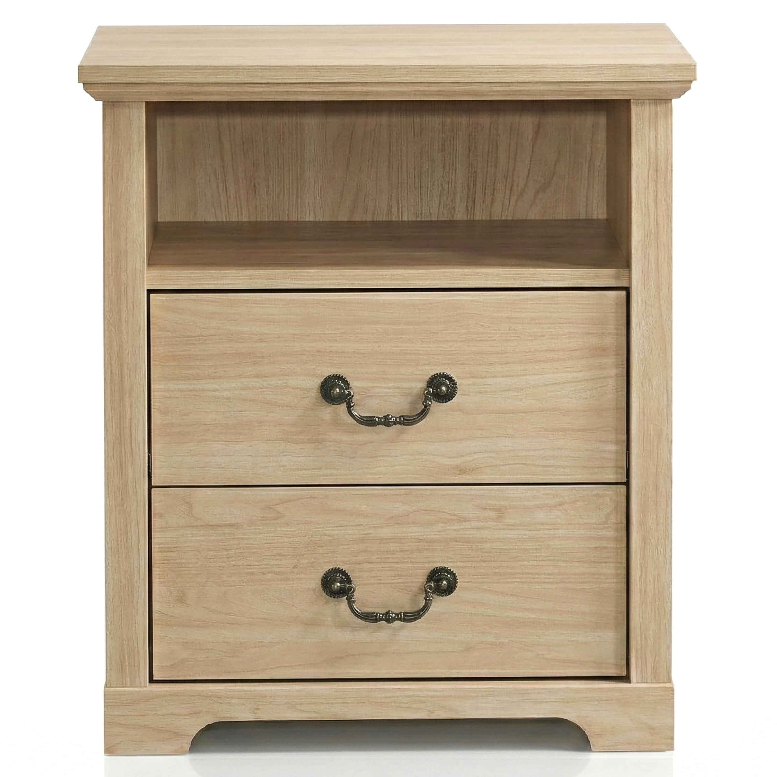 Furniture of America Chara Modern Wood 2-Drawer Nightstands with Open Top Shelf, Set of 2, Distressed Oak
