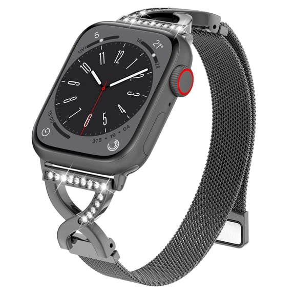 Thin Mesh Loop with X-Shape Clasp Compatible with Apple Watch Bands Women 40mm 41mm 38mm 42mm Metal Magnetic Stainless Steel Strap Diamond X-Clasp for iWatch Bands Series12 11 10 9 8 7 6 5 4 3 2 1 SE