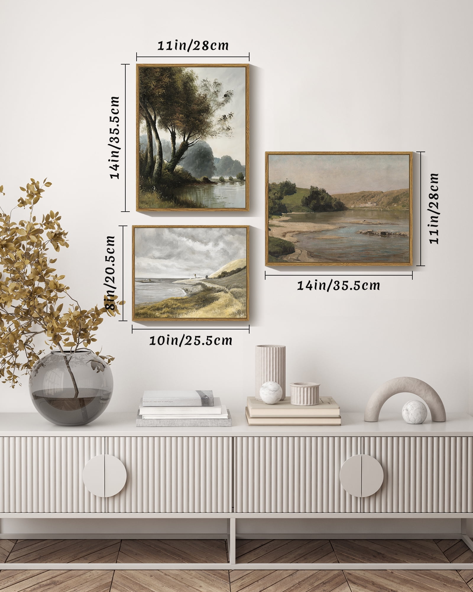 Drsoum Vintage 8x10in4pcs+11x14in2pcs Brown Framed Landscape Canvas Wall Art Classic Painting Modern Farmhouse Decor