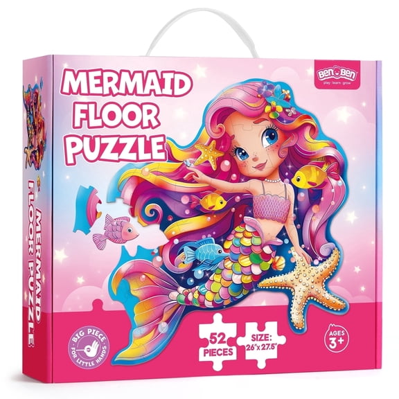 BenBen Puzzles for Kids Ages 4-6, Large 52 Piece Mermaid Floor Puzzles for Toddlers 3-5 Girls Boys