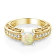 thumbnail image 2 of Gem Stone King 1.15 Ct Round Cabochon White Ethiopian Opal 18K Two-Tone Plated Sterling Silver Ring (Size 7), 2 of 4