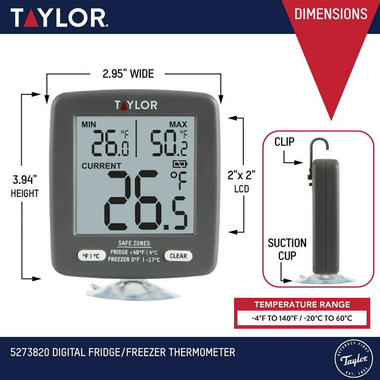 Taylor Digital Safety Zone Plastic Appliance Thermometer for Refrigerators and Freezers Black