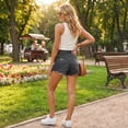 thumbnail image 6 of Denim Shorts For Women Four Button Fly High Waist Light Wash Distressed Frayed Hem Fashionable Jean Shorts With Pockets Loose Fit Summer Shorts 2026 Casual Trendy Vacation Shorts, 6 of 8