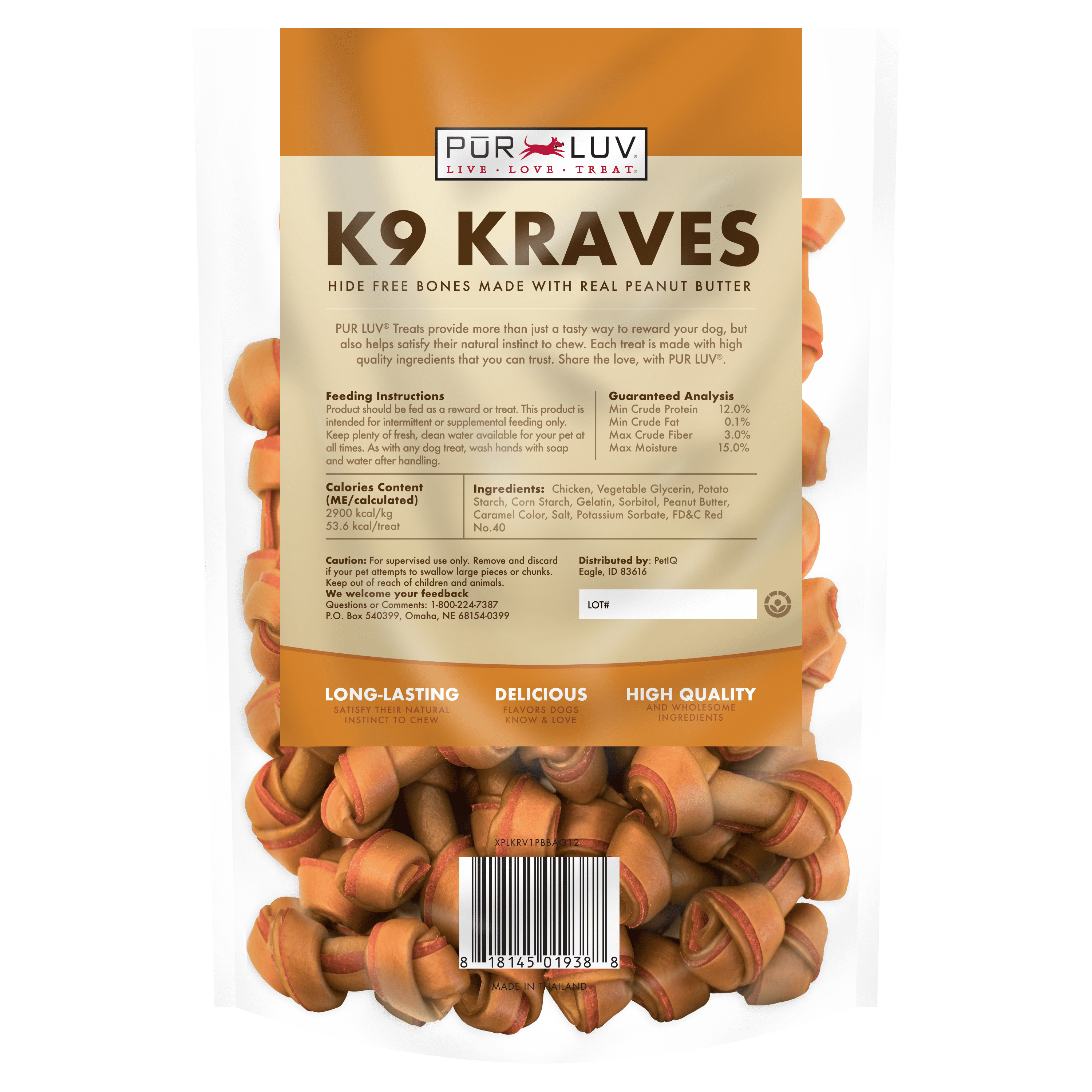 PUR LUV K9 Krave Combos Mini Bones Dog Treat, Peanut Butter and Chicken Jerky Flavor, 20 Count