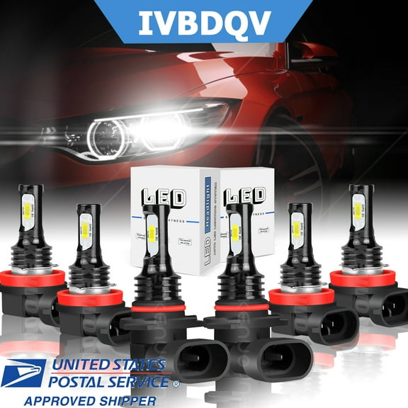 IVBDQV Bulbs For Nissan Murano 2009-2014 LED Headlights High Low Fog Combo Lights Bulbs pack of 6